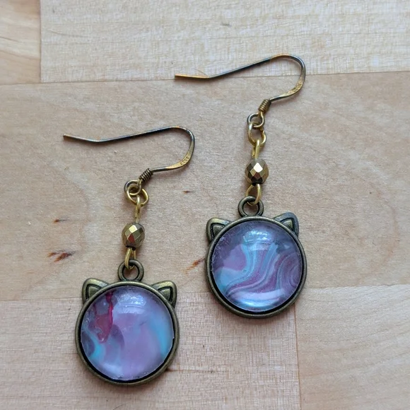 Elegant Cat Ear Drop Earrings - Picture 2 of 3